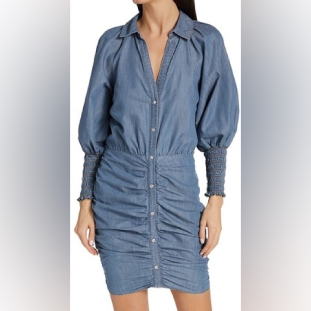 Veronica Beard Allie Chambray Ruched Dress